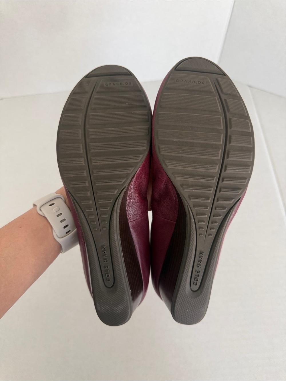 Cole Haan Zinfandel Leather Tali Grand Lace Wedges Bow Quilted Burgundy Sz 8 - Picture 13 of 15